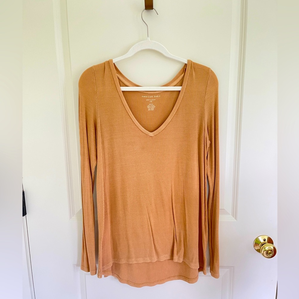 American Eagle Soft & Sexy Ribbed Long Sleeve Shirt, Medium